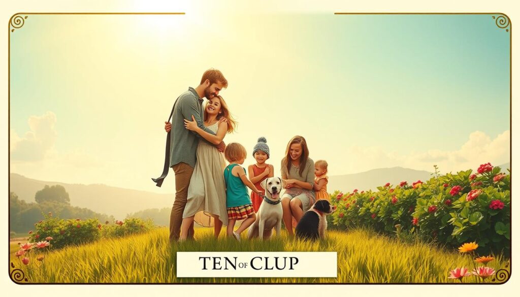 Upright Ten of Cups tarot card