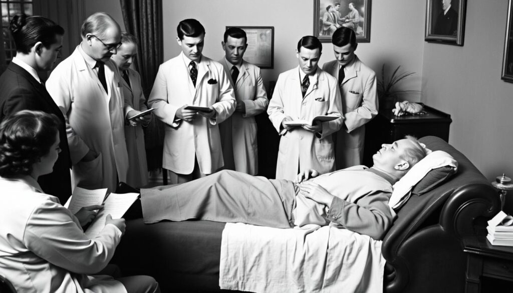 Edgar Cayce giving a reading while in trance state with observers taking notes Edgar Cayce giving a reading while in trance state with observers taking notes