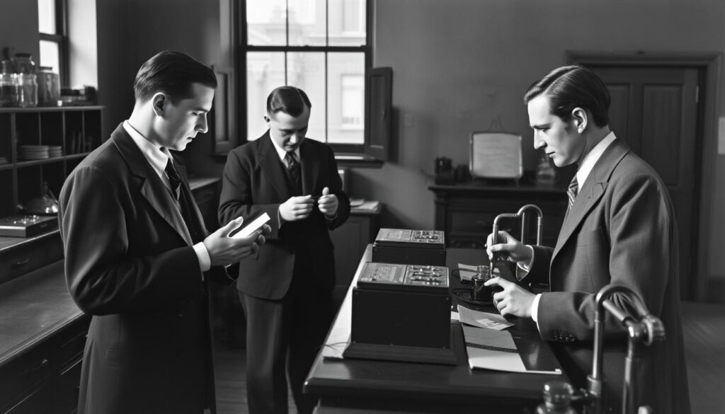 Historical photograph of early telepathy experiments from the 1930s Historical photograph of early telepathy experiments from the 1930s