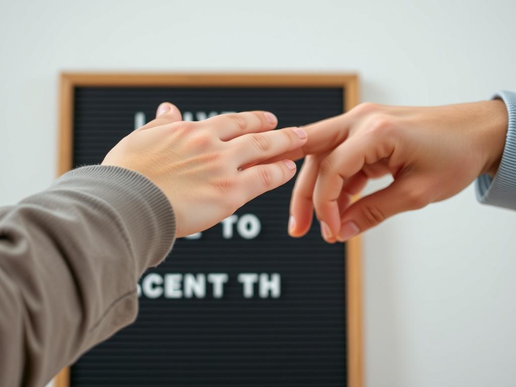 Person assisting a non-verbal individual with a communication board Person assisting a non-verbal individual with a communication board