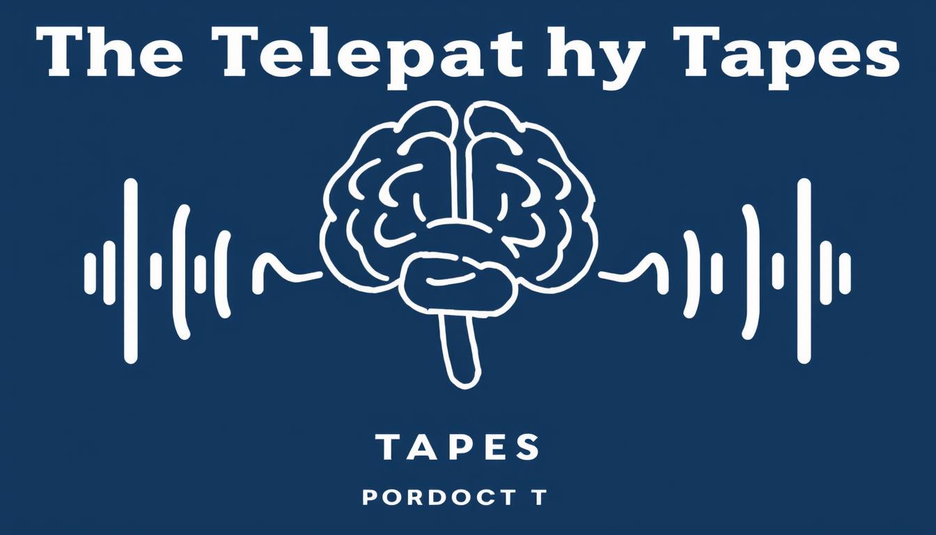 The Telepathy Tapes podcast cover showing a stylized brain with telepathic waves