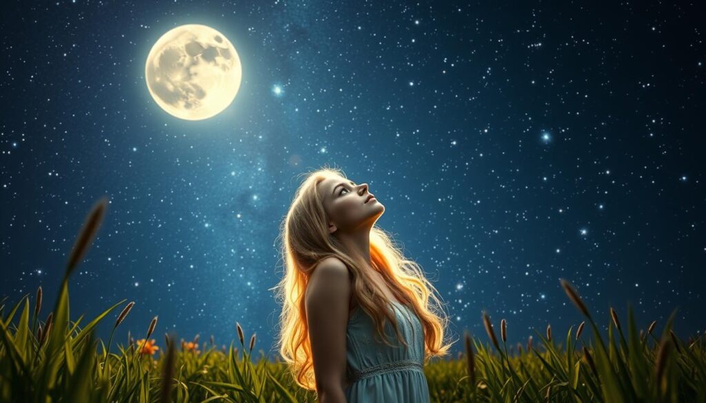 Pleiadian starseed gazing at stars