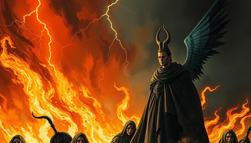 interpretation lightning flames falling figures