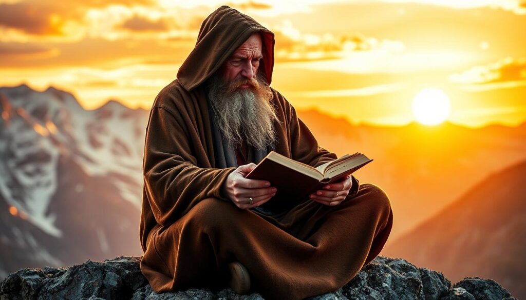 upright hermit reading
