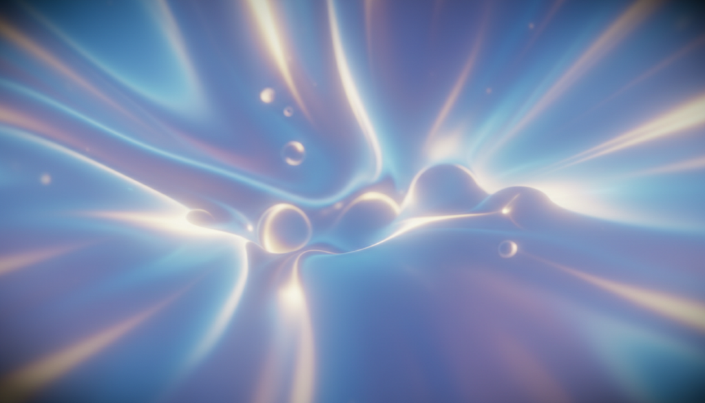 A mesmerizing aura background that evokes creativity and inspiration. In the foreground, gentle swirls of vibrant colors—soft blues, radiant purples, and hints of golden yellow—blend seamlessly, creating an ethereal glow. The middle layer showcases a dynamic interplay of light, with subtle gradients and luminescent orbs punctuating the scene, enhancing the sense of depth. In the background, a delicate, abstract pattern resembling fluid waves and light rays emanates, fostering a tranquil yet uplifting atmosphere. Soft lighting bathes the entire image, suggesting a dreamy ambiance, with a lens focus that blurs the edges slightly to draw the viewer's attention to the center. Aim for a visually engaging composition that enhances the ideals of creativity and inspiration, perfect for artistic projects.